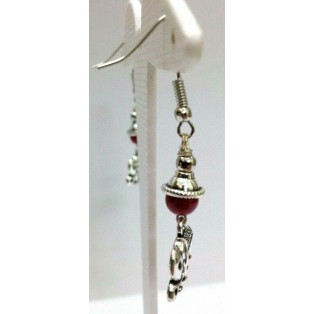 Silver Oxidized Earring Tribal Jhumka Bali Hook Dangle Drop Long - Red Elephant